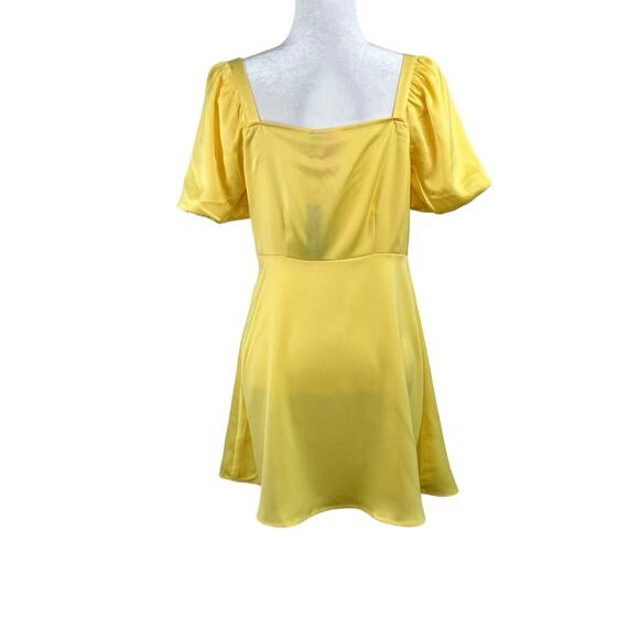 Something New Gloria Short Puff Sleeve Yellow Satin Mini Dress Medium NWT - Picture 3 of 13